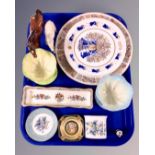 A tray containing assorted ceramics including Royal Doulton horse, Spode Christmas plates,