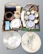 Two boxes containing antique and later ceramics including wash bowl, tureen with lid,