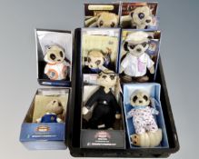 Eight Compare the Meerkat soft toys in boxes