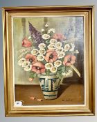 C Moller : still life with flowers in a vase, oil on canvas,