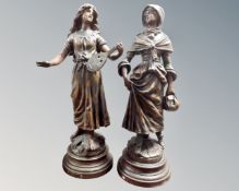 Two 19th century French spelter figures of women.