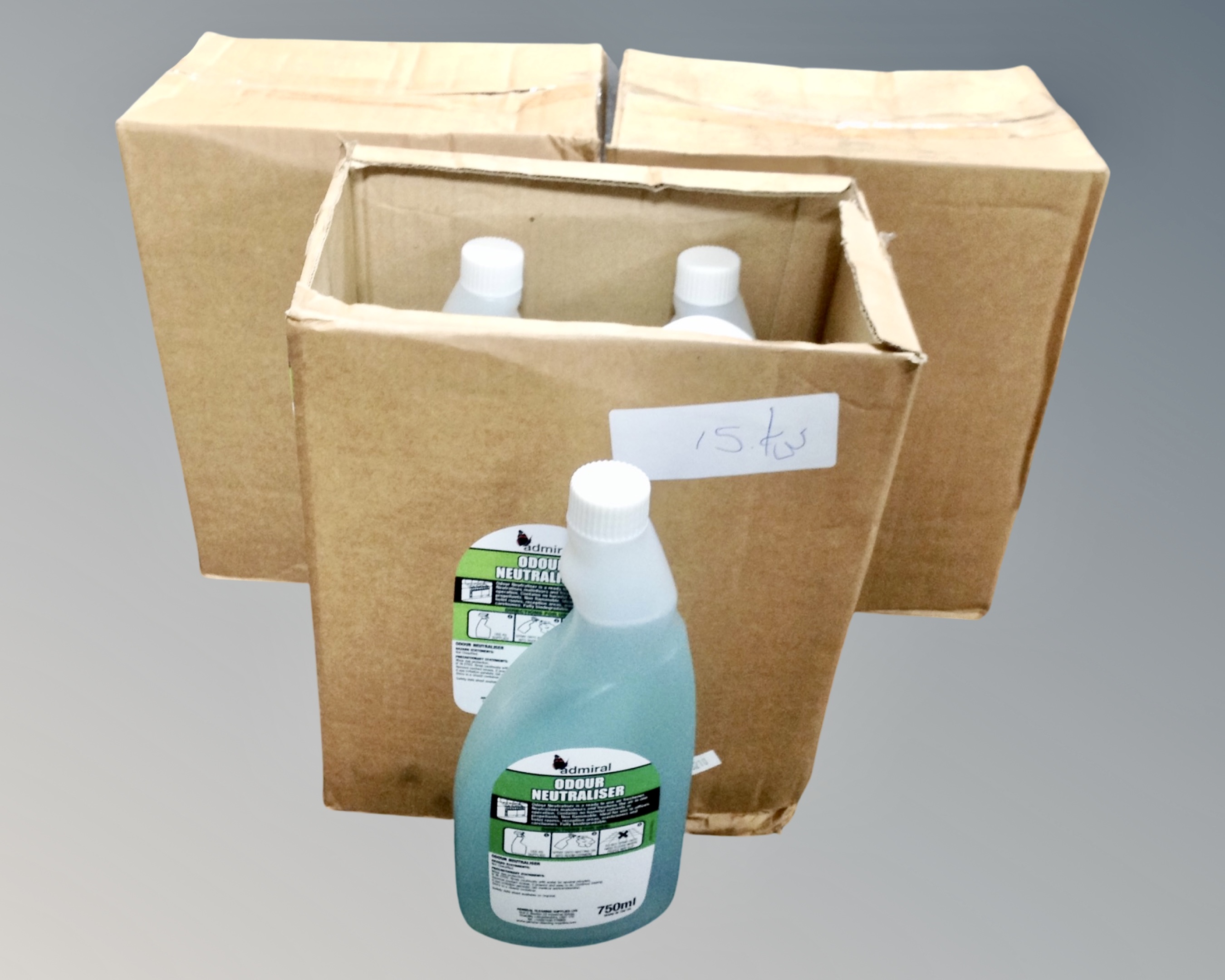 18 750ml bottles of Admiral odor neutralizer.