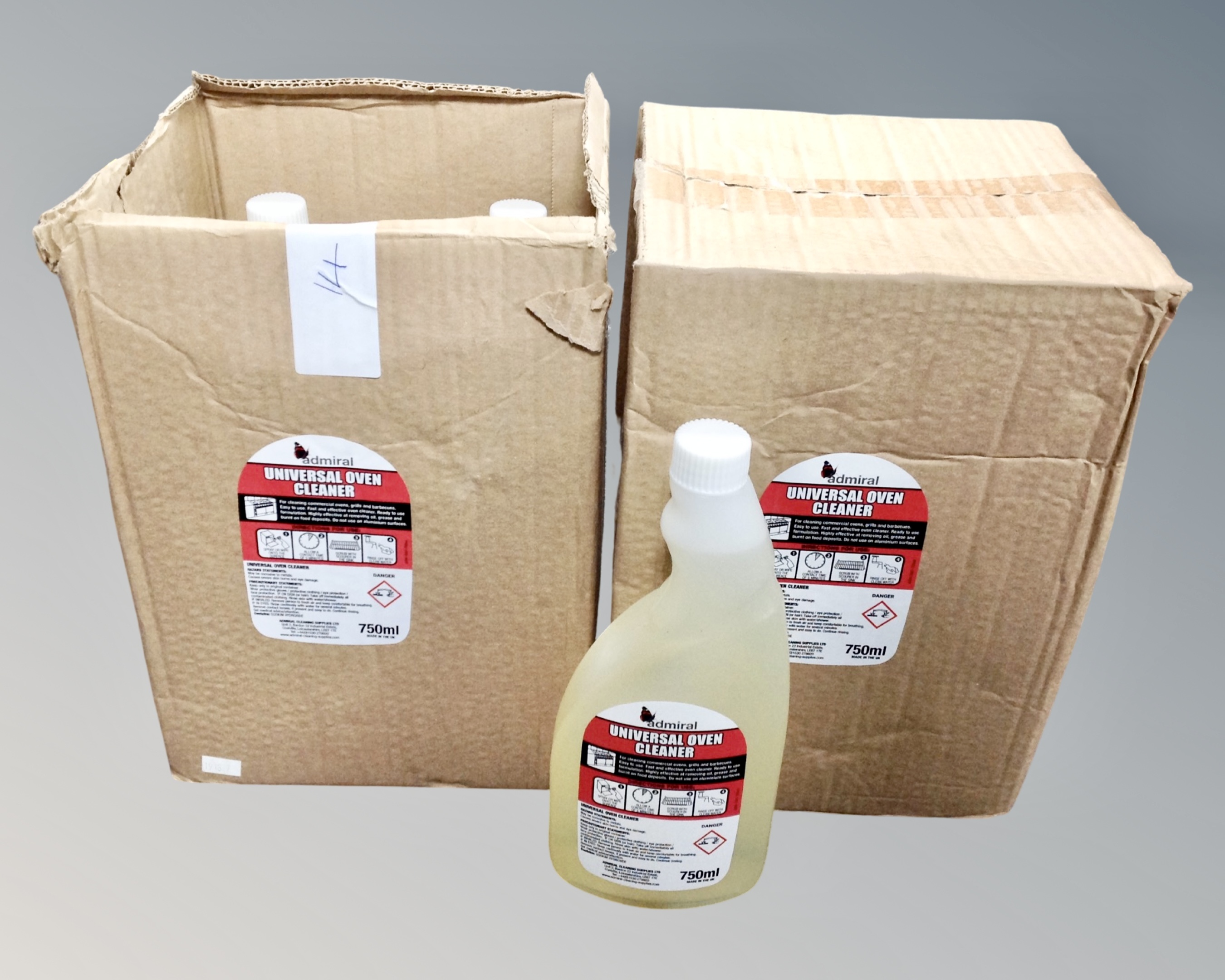 12 750ml bottles of Admiral Universal oven cleaner.