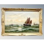 John Davison Liddell (1858 - 1942) : Leaving The Tyne, Sunset, oil on canvas, signed, 35 cm x 55 cm,