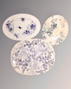 Three 19th century blue and white meat dishes.
