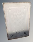 A 19th century etched glass door window pane,
