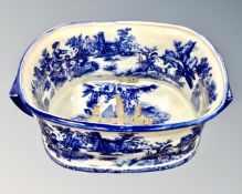 An ironstone blue and white twin handled foot bath.