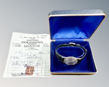 A gent's vintage 9ct gold Rotary wristwatch with original purchase receipt dated 1962,