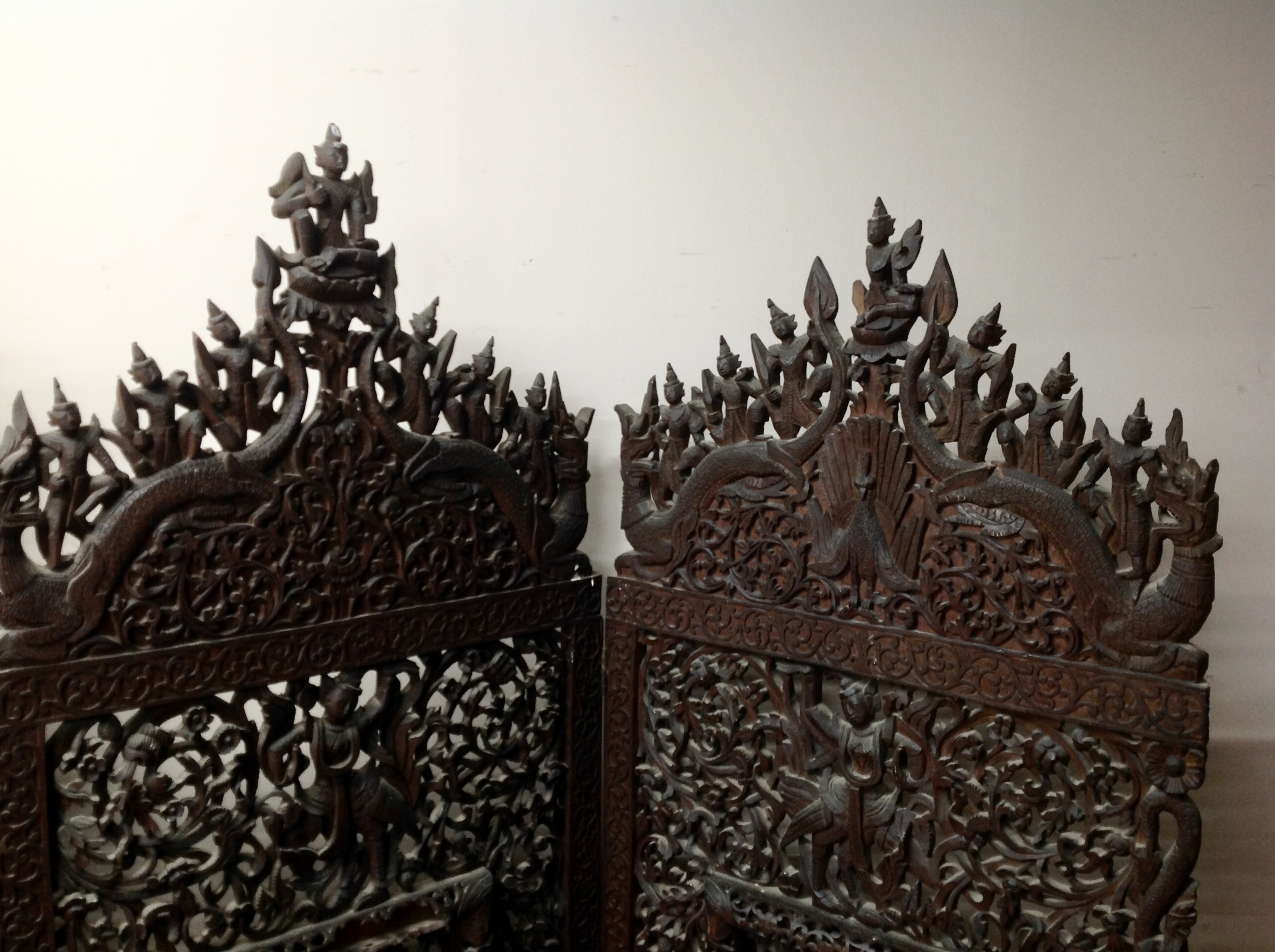 An Indonesian heavily carved four fold screen, - Image 3 of 7