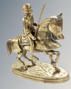 A heavy brass figure of a knight on horseback,