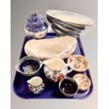 A tray containing 10 pieces of Maling lustre ceramics including brocade jug,