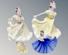 Three graduated Royal Doulton figures, Ninette, together with a further Royal Doulton figure,