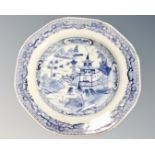 A 19th century Chinese glazed porcelain willow pattern dish (diameter 22.