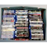 A box containing a large quantity of Blu-rays including Marvel, Batman, Star Wars, James Bond etc.