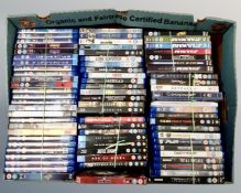 A box containing a large quantity of Blu-rays including Marvel, Batman, Star Wars, James Bond etc.