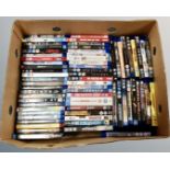A box containing a large quantity of Blu-rays including Deadpool, Magnificent 7,