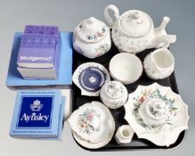 A tray containing Wedgwood and Aynsley cabinet china (some boxed),