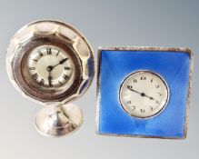 Two Art Deco silver plated desk clocks.