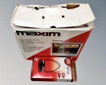 A Maxim TFT LCD 15" TV together with a One For All indoor aerial, both boxed.