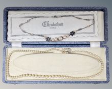 A set of Elizabethan pearls together with a simulated pearl and silver necklace.