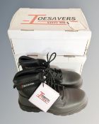 A pair of Toesavers steel toe capped boots, size 10, boxed.