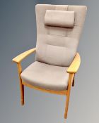A Scandinavian beech framed high back armchair.