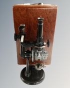 A vintage Hilger microscope in fitted case.