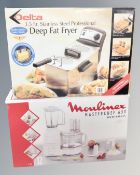 A Moulinex Masterchef 650 together with a Delta deep fat fryer, both parts boxed.