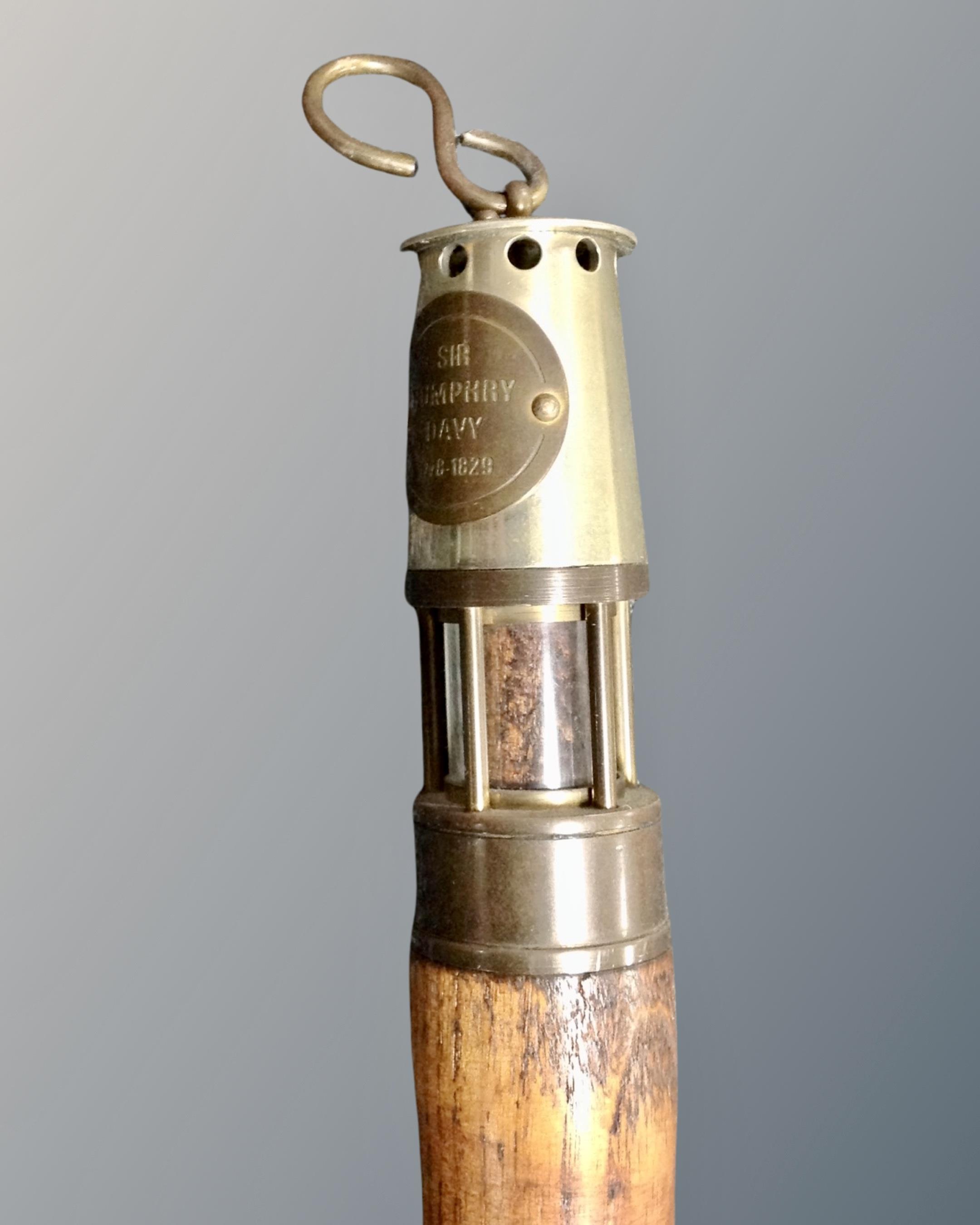 A walking stick surmounted by a miniature Davy lamp. - Image 2 of 2