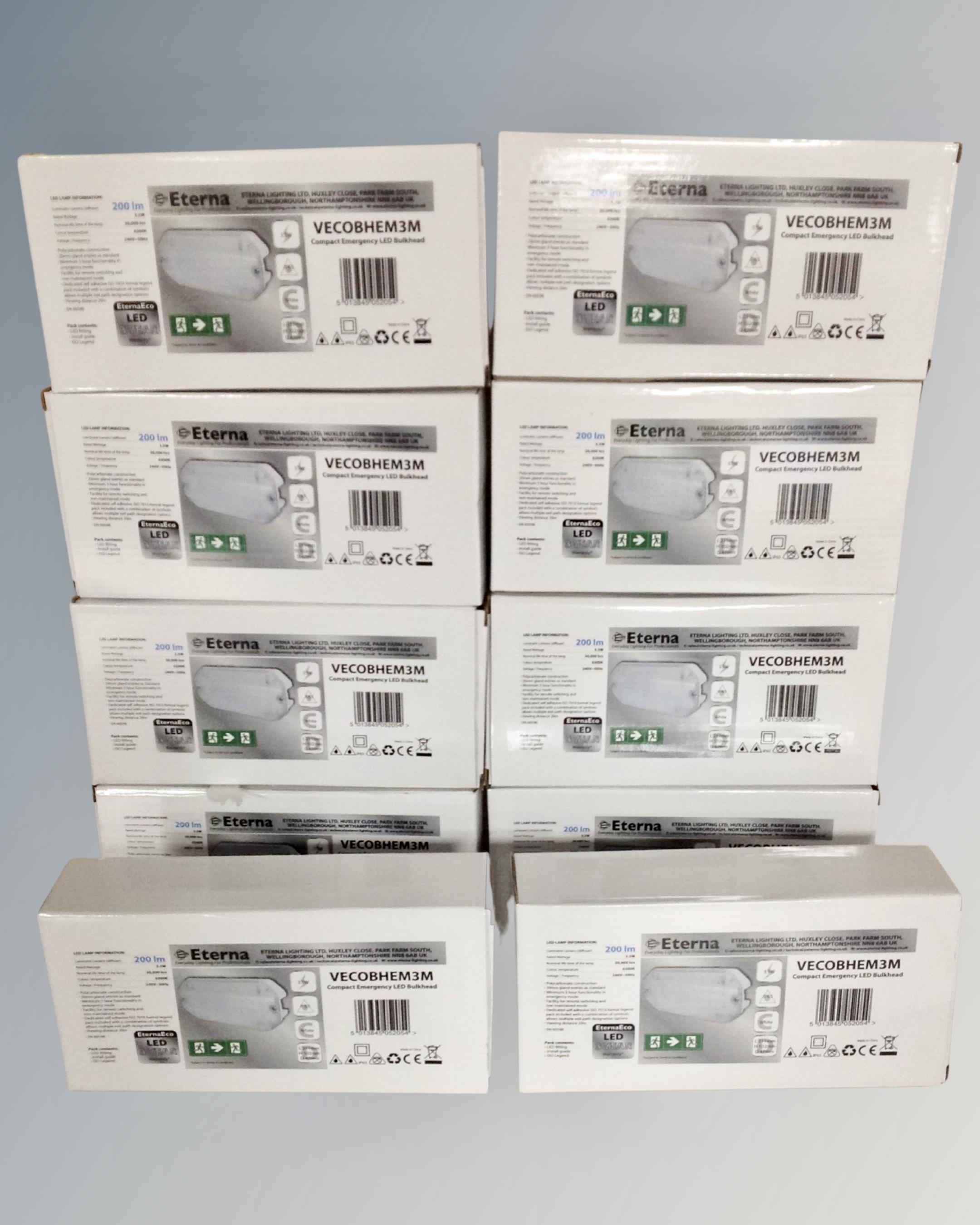 10 Eterna compact emergency LED bulkhead lights, boxed.