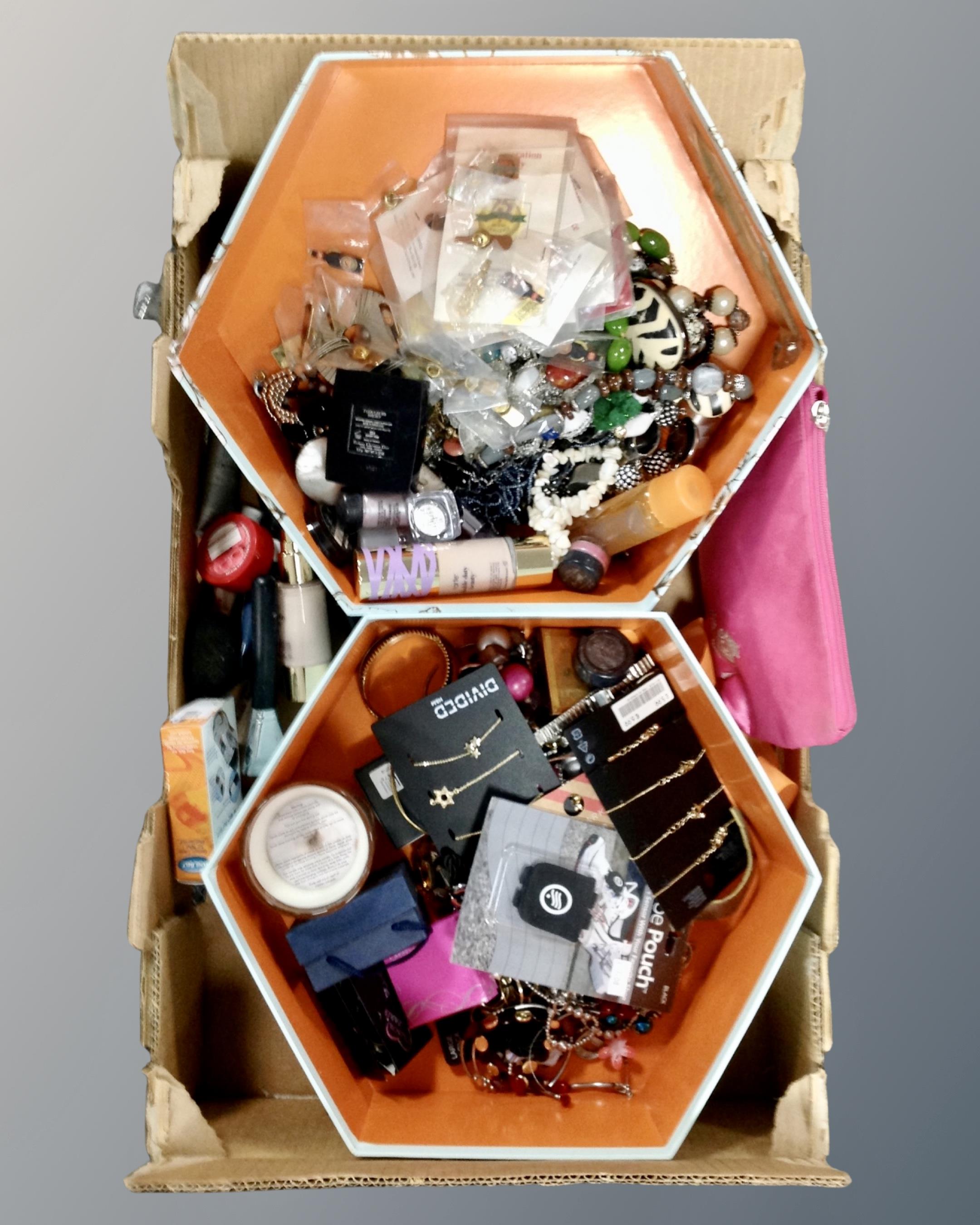 A box containing a quantity of assorted costume jewellery and beauty products. - Image 2 of 2