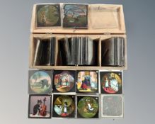 A wooden box of glass slides.