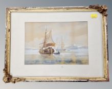 John George (19th century) : Fishing boats in calm waters, watercolour, signed and dated 1877,