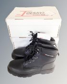 A pair of Toesavers steel toe capped boots, size 10, boxed.