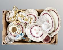 A box containing a vintage Winterton china rose pattern dinner service,