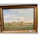 20th Century Danish School : Six Horses Grazing in an Open pasture, oil on canvas,