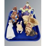 A tray containing assorted ceramics including Nao figure, Goebel teddy bear figures,