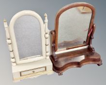 A 19th century cream and gilt dressing table mirror together with a further mahogany mirror.