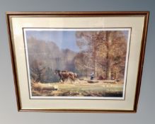 After Frank Wootton : Skidding Logs From the Forest, colour print,