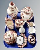 A tray containing assorted ceramics including eight pieces of Masons Mandalay china together with a