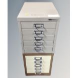 Two metal desktop five drawer index chests.