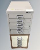 Two metal desktop five drawer index chests.