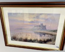 After Ivan Lindsay : Bamburgh Castle, reproduction in colours, 32cm by 49cm,