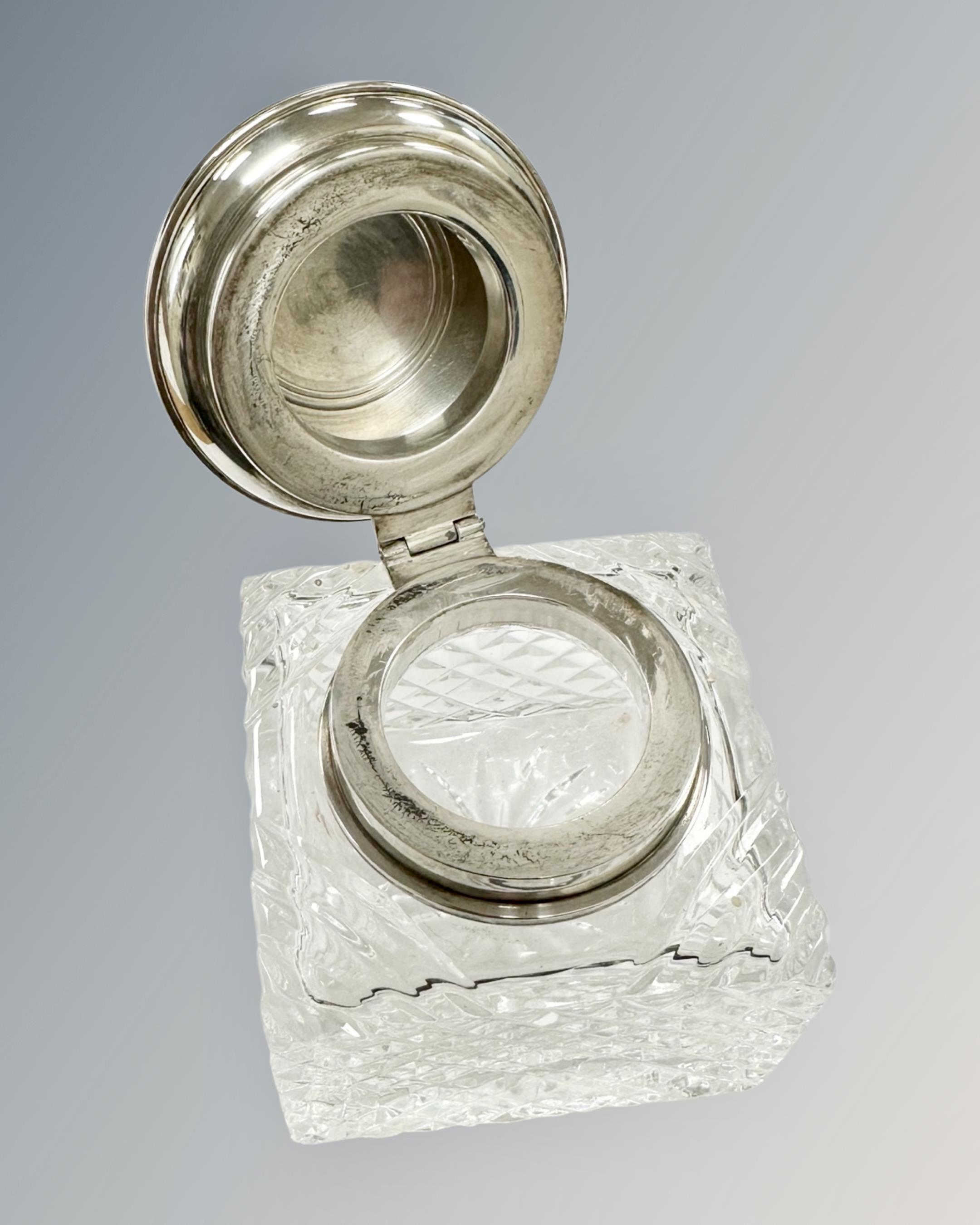 A silver-topped crystal inkwell, height 7. - Image 2 of 2