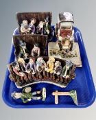 A tray containing Will Young studio pottery Widdicombe Fair figures,