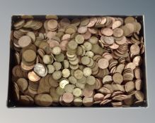 A tray of assorted 20th century British coins including a large quantity of pennies and three pence