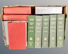 A box of books relating to law.