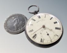 A 19th century silver open faced pocket watch together with a 1797 cartwheel penny.