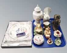 A tray containing assorted ceramics including Aynsley, Hornsea, Wade, Royal Doulton, Bunnykins,