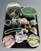 A tray containing Sylvac dog figures, miniature jugs, vases,